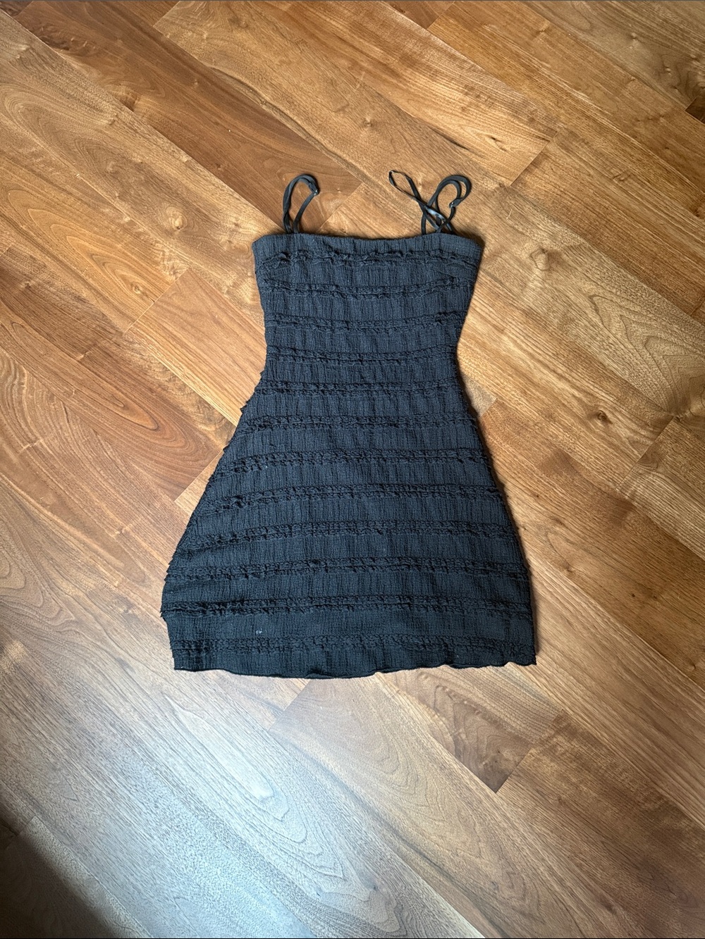 Princess Polly Black Textured Spaghetti-Strap Mini Dress - back cut out